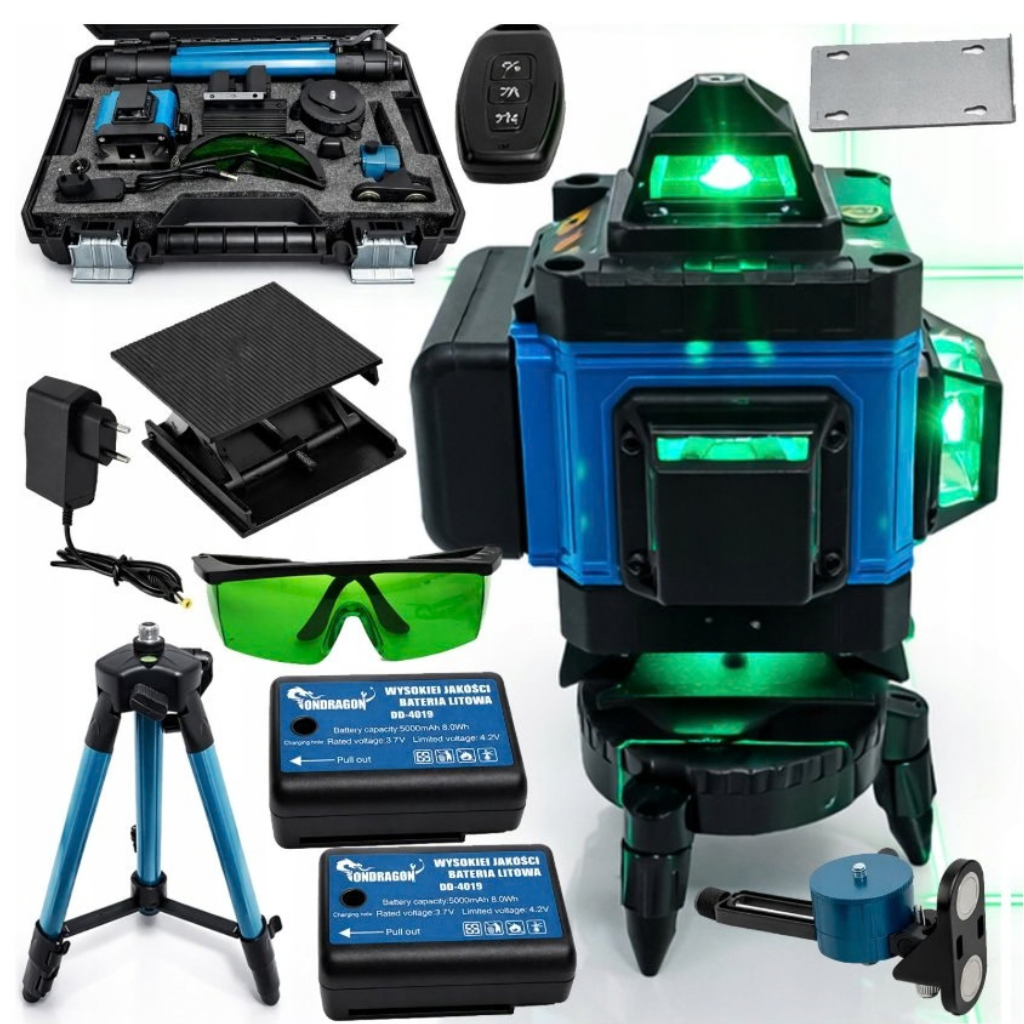 Zelený křížový laser se stativem – detail sestavy