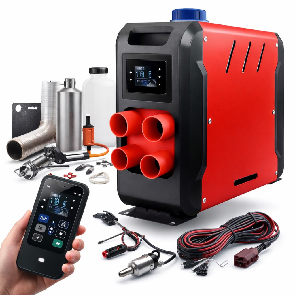 Naftové topení BOXER 12 kW – detail produktu s příslušenstvím