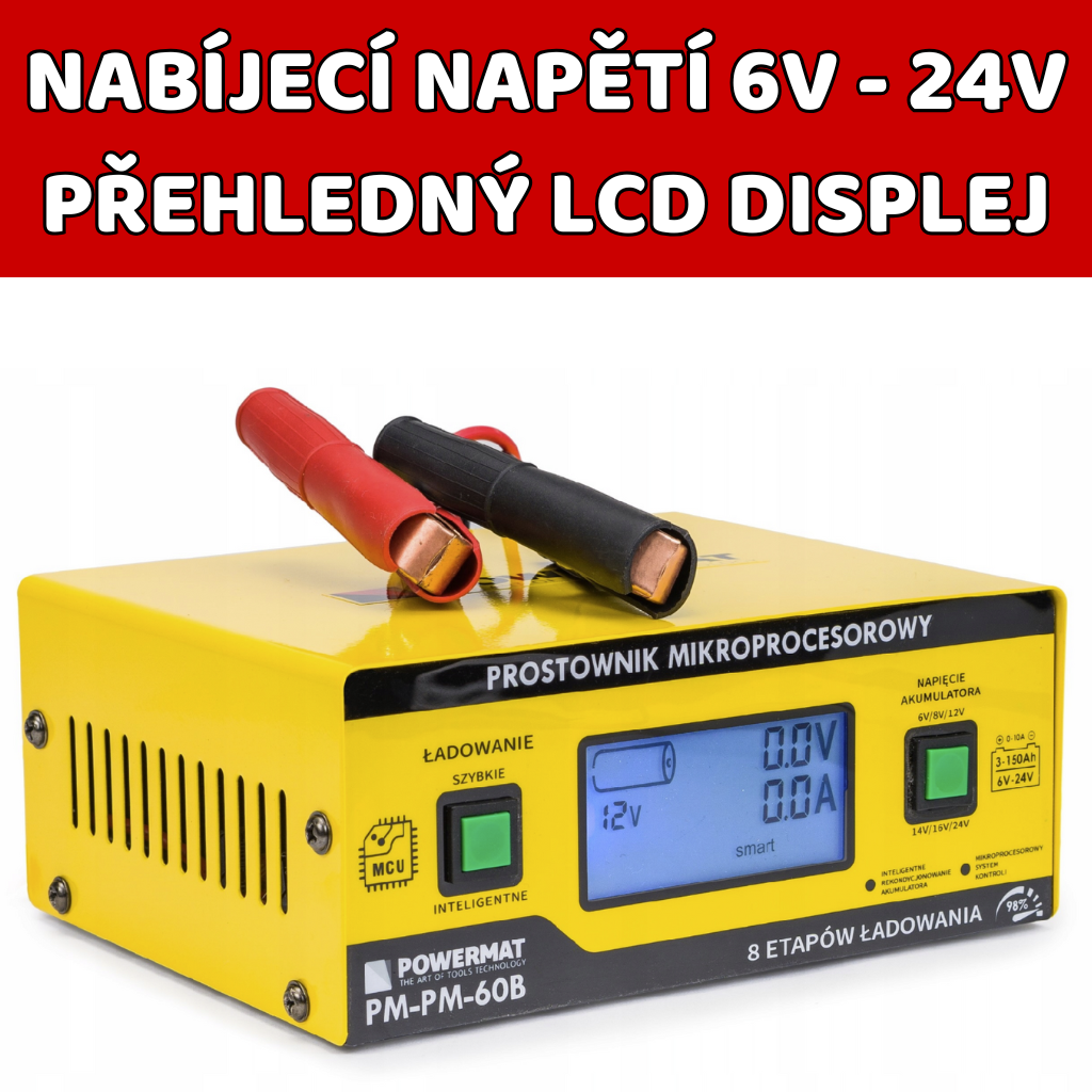 POWERMAT PM-PM-60B – mikroprocesorová nabíječka 6–24 V