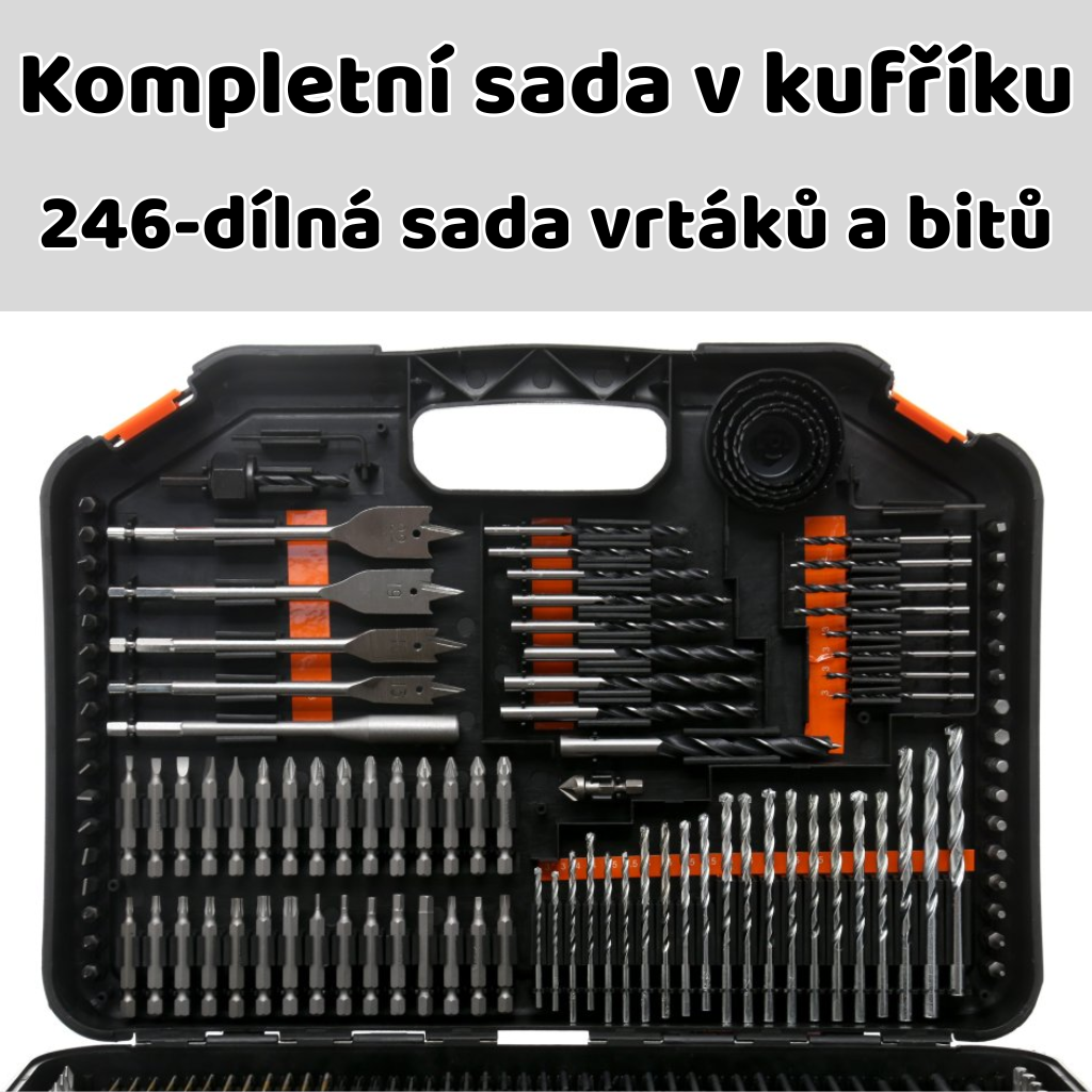 KRAFT&DELE KD999 – sada vrtáků a bitů v kufru, horní pohled