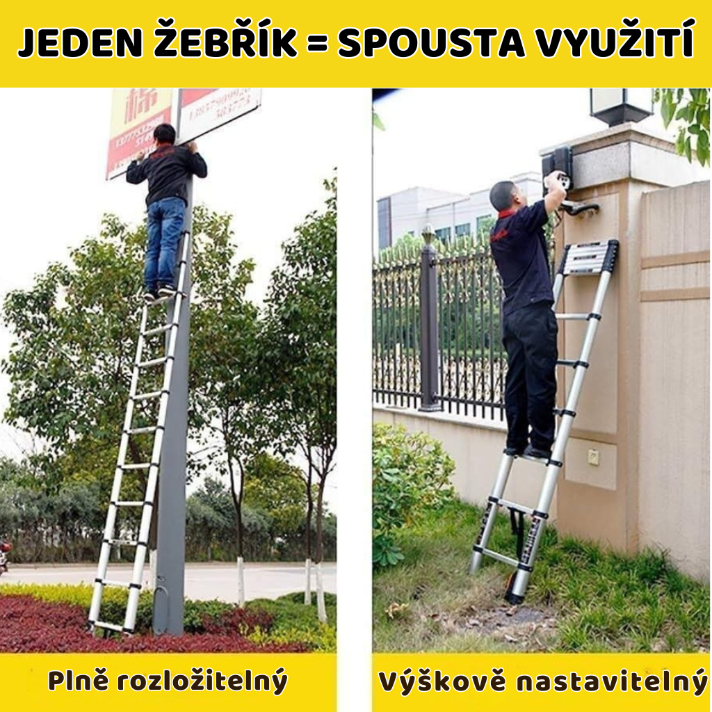 Hliníkový teleskopický žebřík 10 stupňů – použití venku