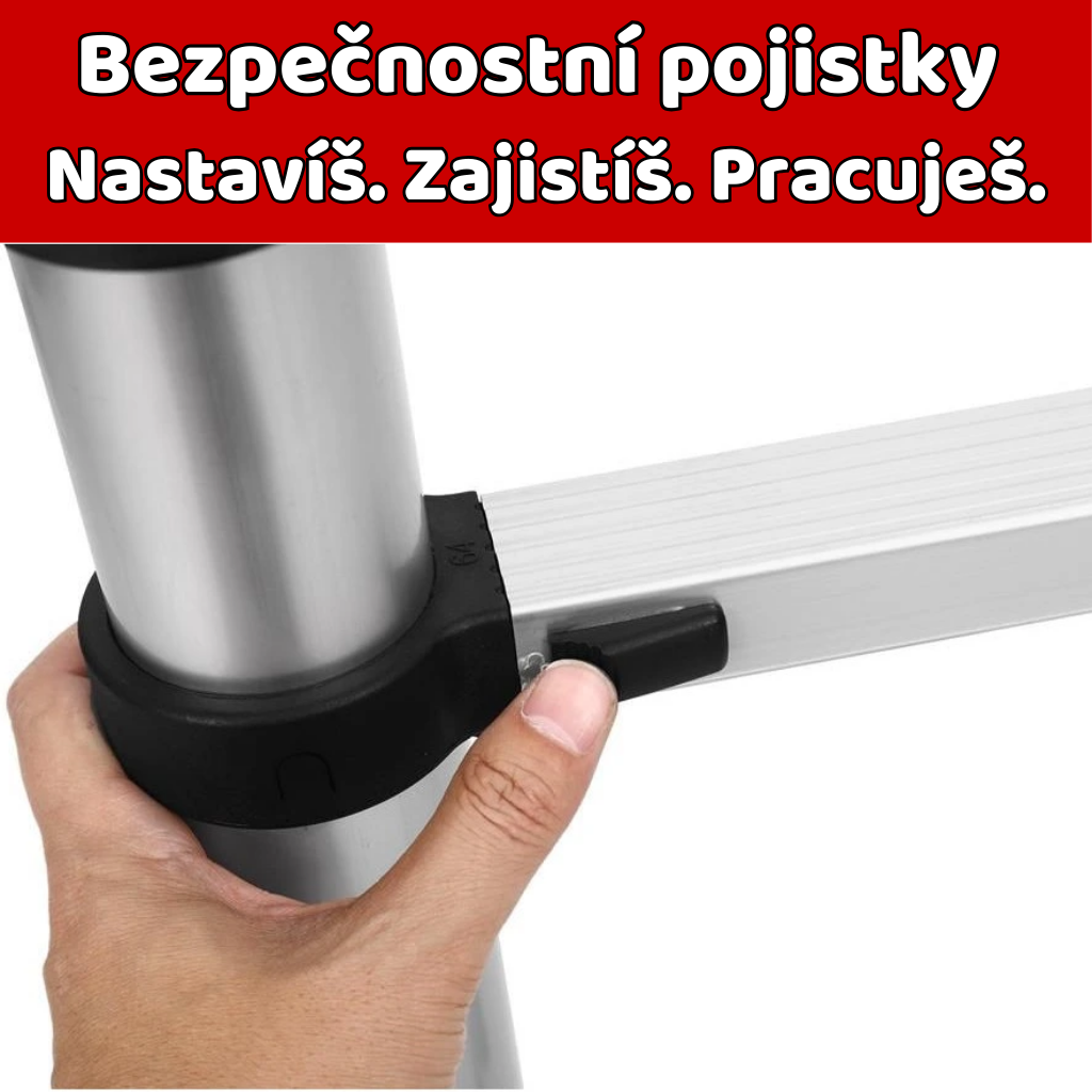 Teleskopické nastavení výšky – hliníkový teleskopický žebřík 10 stupňů