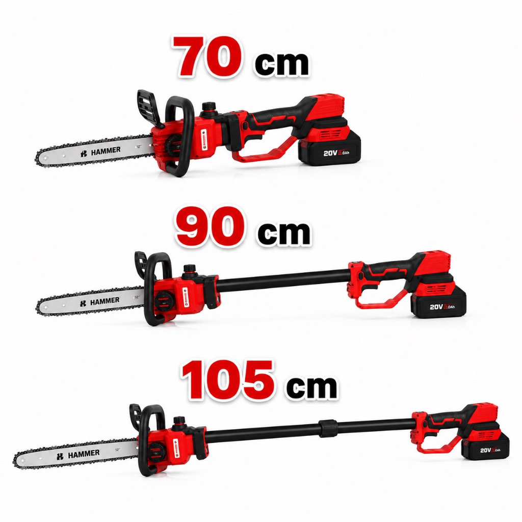 Aku teleskopická pila HAMMER 48V – celkový pohled