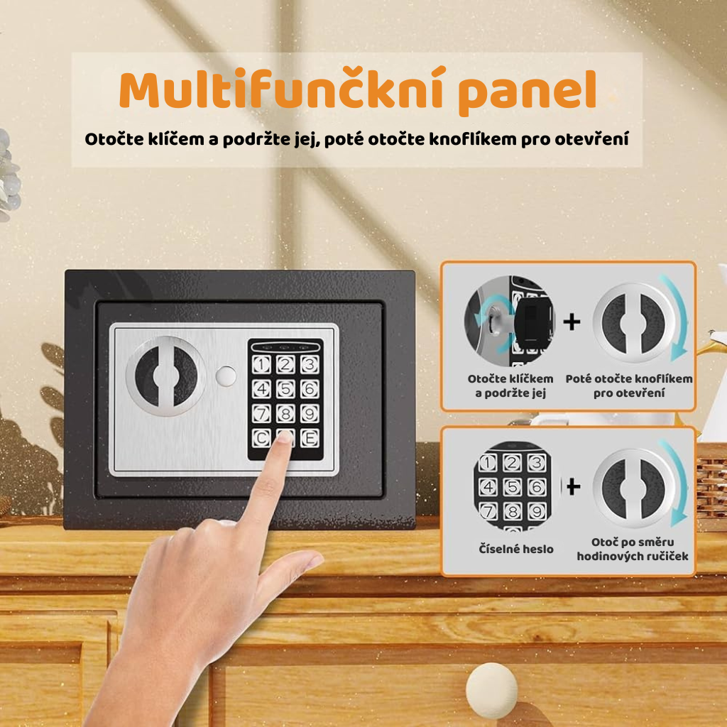 Elektronický PIN zámek a nouzové klíče