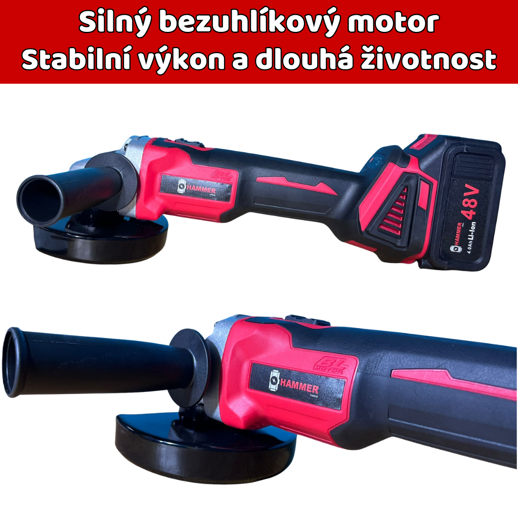 Bezuhlíkový motor – aku bruska Hammer (detail štítku)