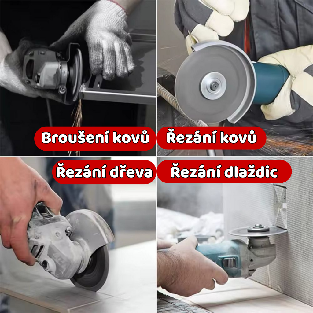 Aku úhlová bruska – obsah sady (bruska, 2 baterie, nabíječka)