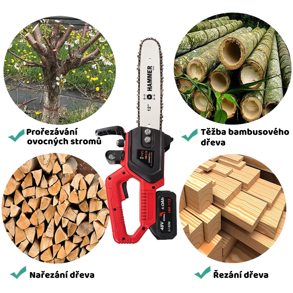 Aku řetězová pila HM113 – celkový pohled